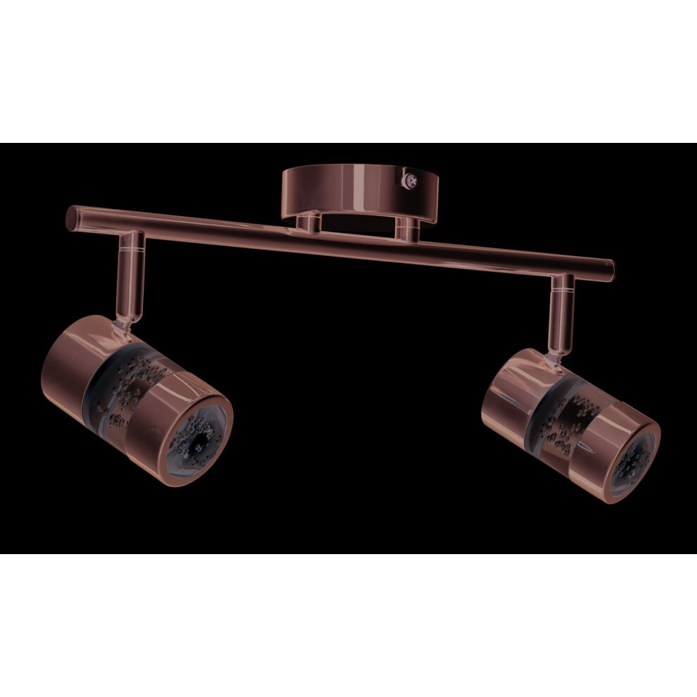 BUBBLES EFFECT IP44 LED 2 LIGHT SPOT BAR - CHROME & ACRYLIC SHADE