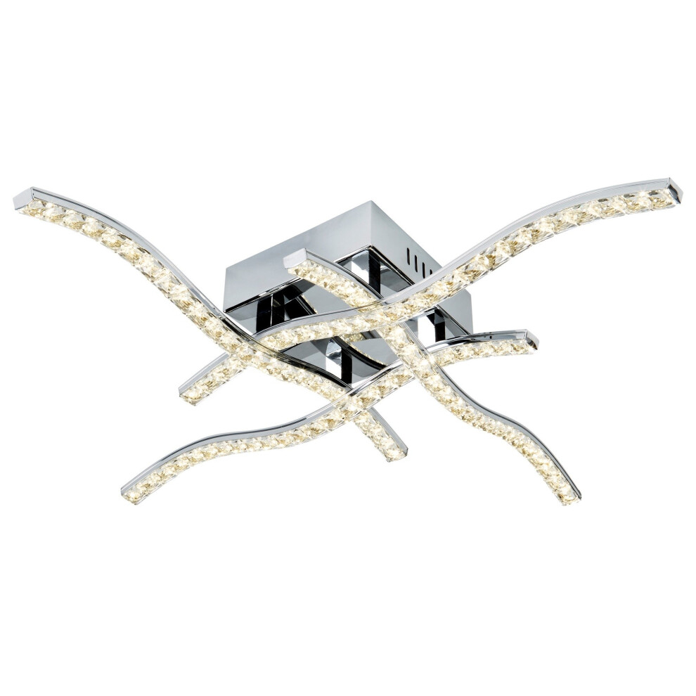4 Arm LED Ceiling Flush Chrome Clear Crystal Trim