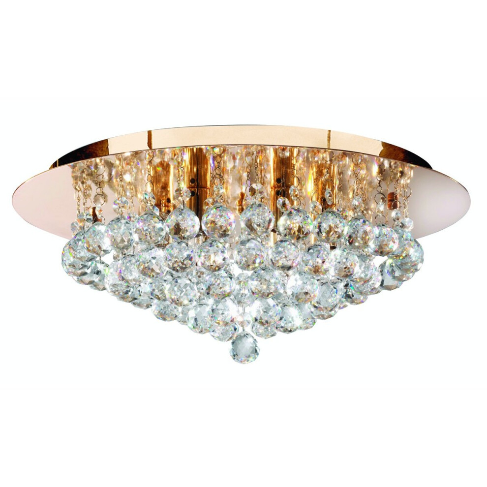 Searchlight 3406-6GO Hanna 6  Light Gold Round Flush Cl Ear Crystal Balls Light.