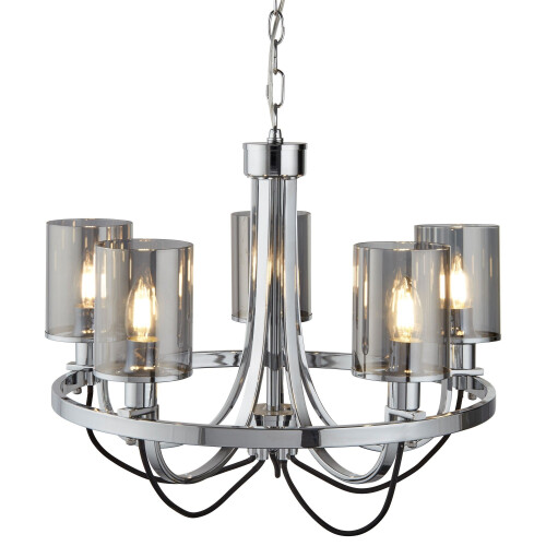 Searchlight 5 Light Ceiling Chrome Black Braided Cable Smoked Glass