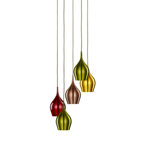 Searchlight 5 Light Multi-Drop With Coloured Shades
