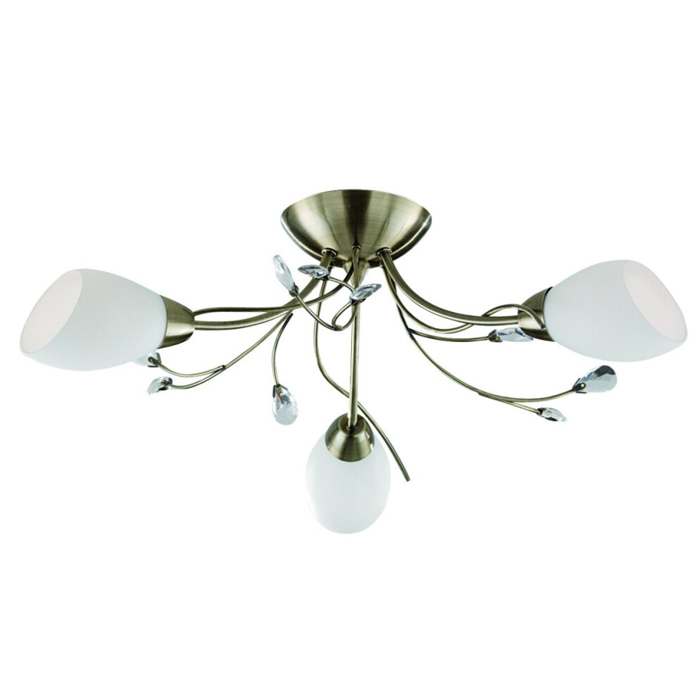 Traditional Semi Flush Light With White Glass Shades