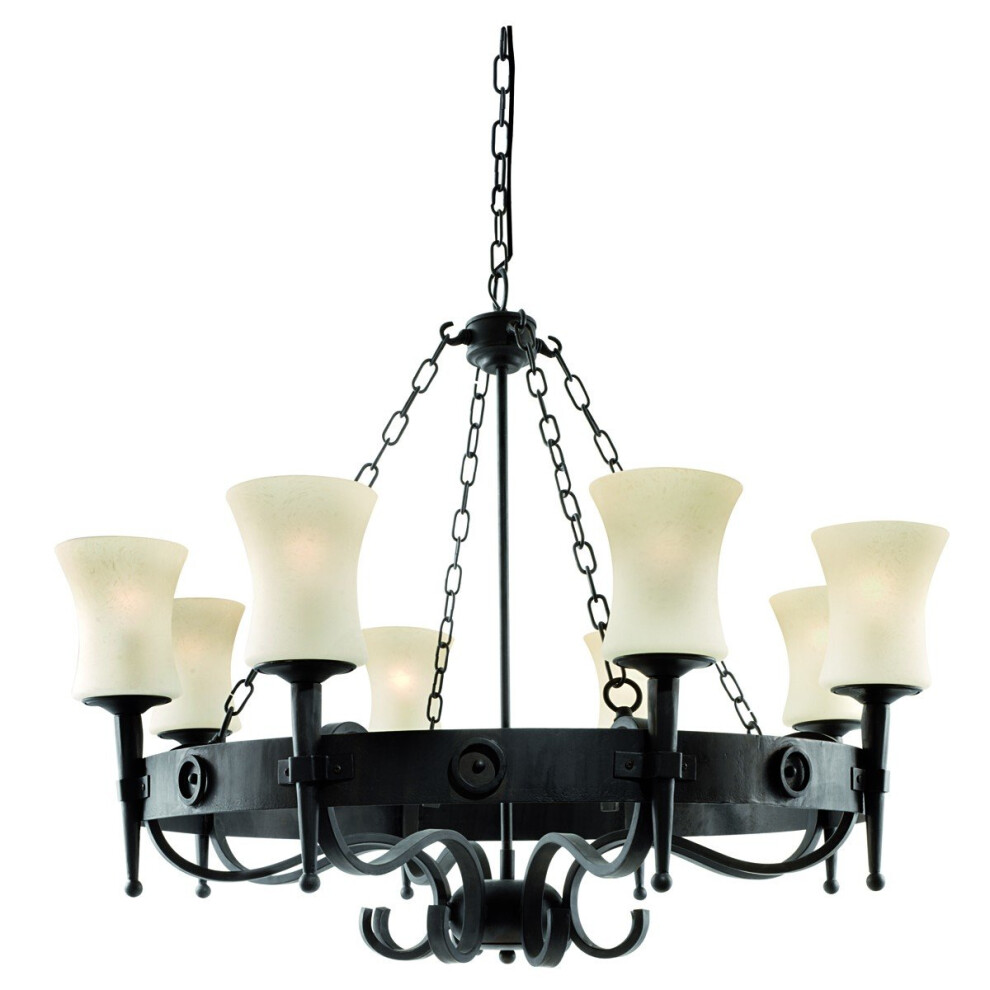 Search Wrought Iron Cartwheel Pendant With Scavo Glass Light/Brown/White