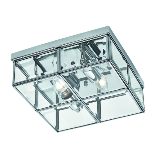 Searchlight Flush 2 Light Chrome Finish Box With Clear Glass Shade