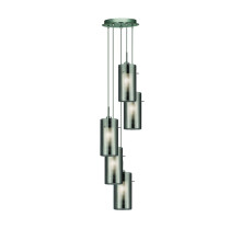 5 Light Pendant With Smokey Outer And Clear Inner Glass