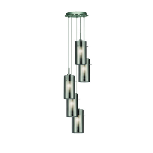 Searchlight 5 Light Pendant With Smokey Outer And Clear Inner Glass