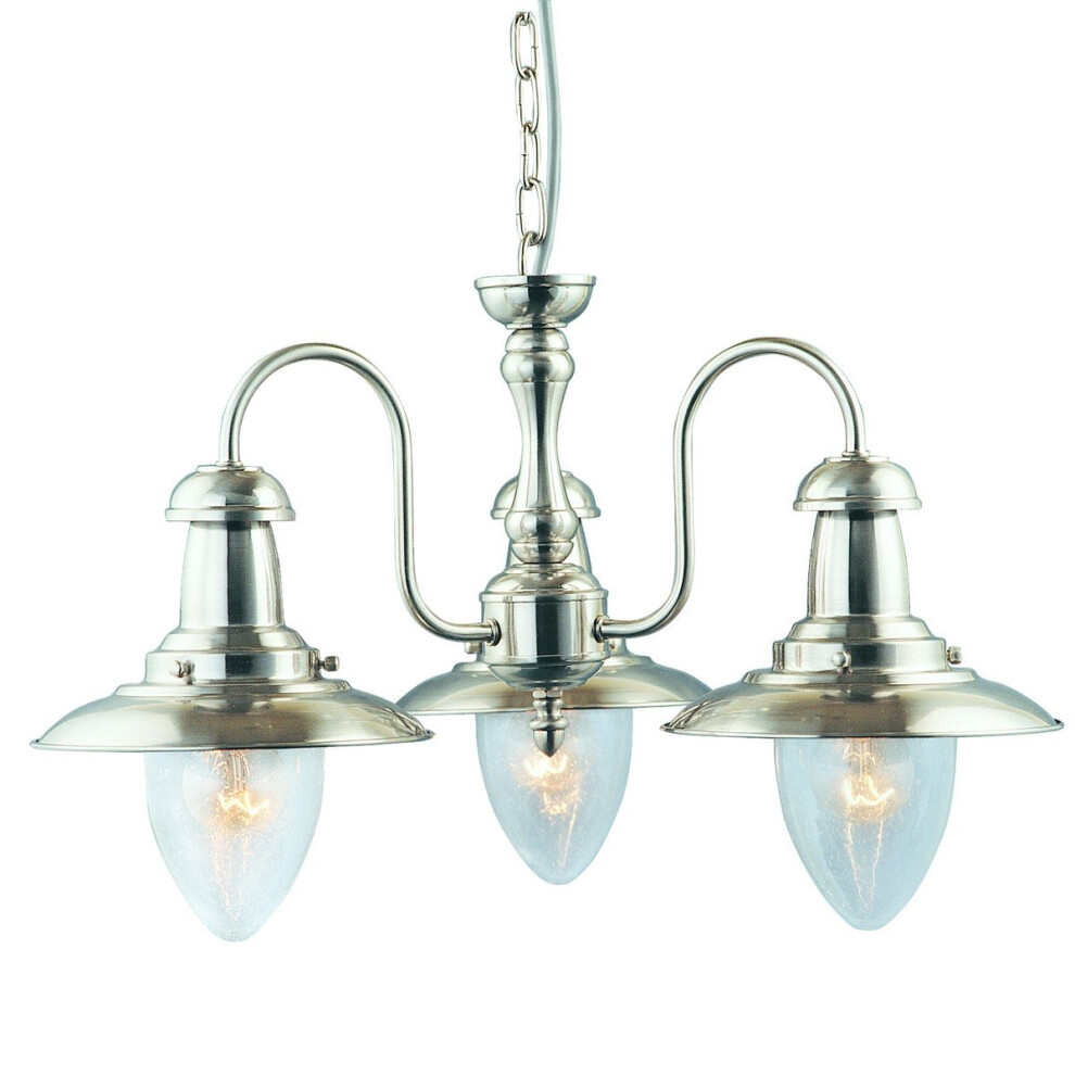 Satin Silver Finish 3 Light Fitting With Seeded Glass