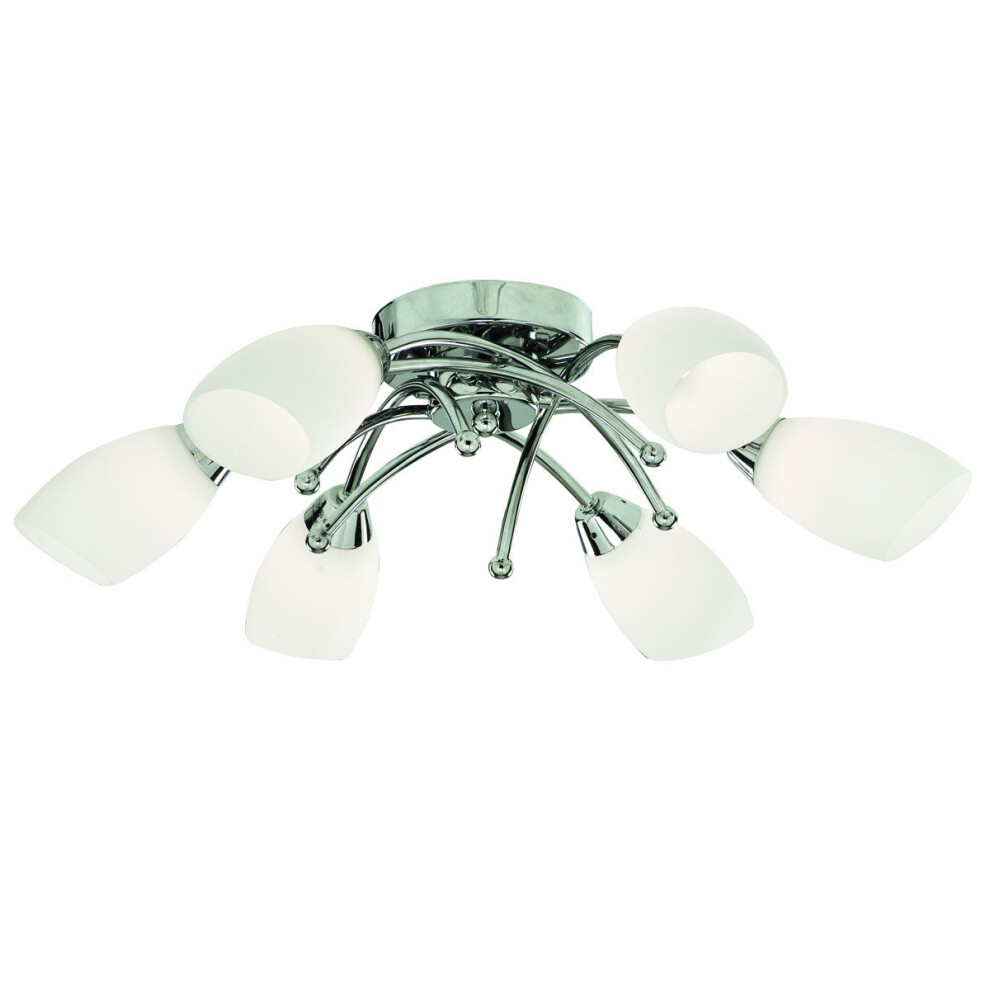 Modern Chrome Ceiling Flush 6 Light With Opal Glass