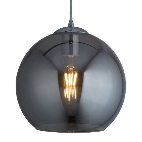 Searchlight 1 Light Round Pendant In Chrome with Smoked Glass
