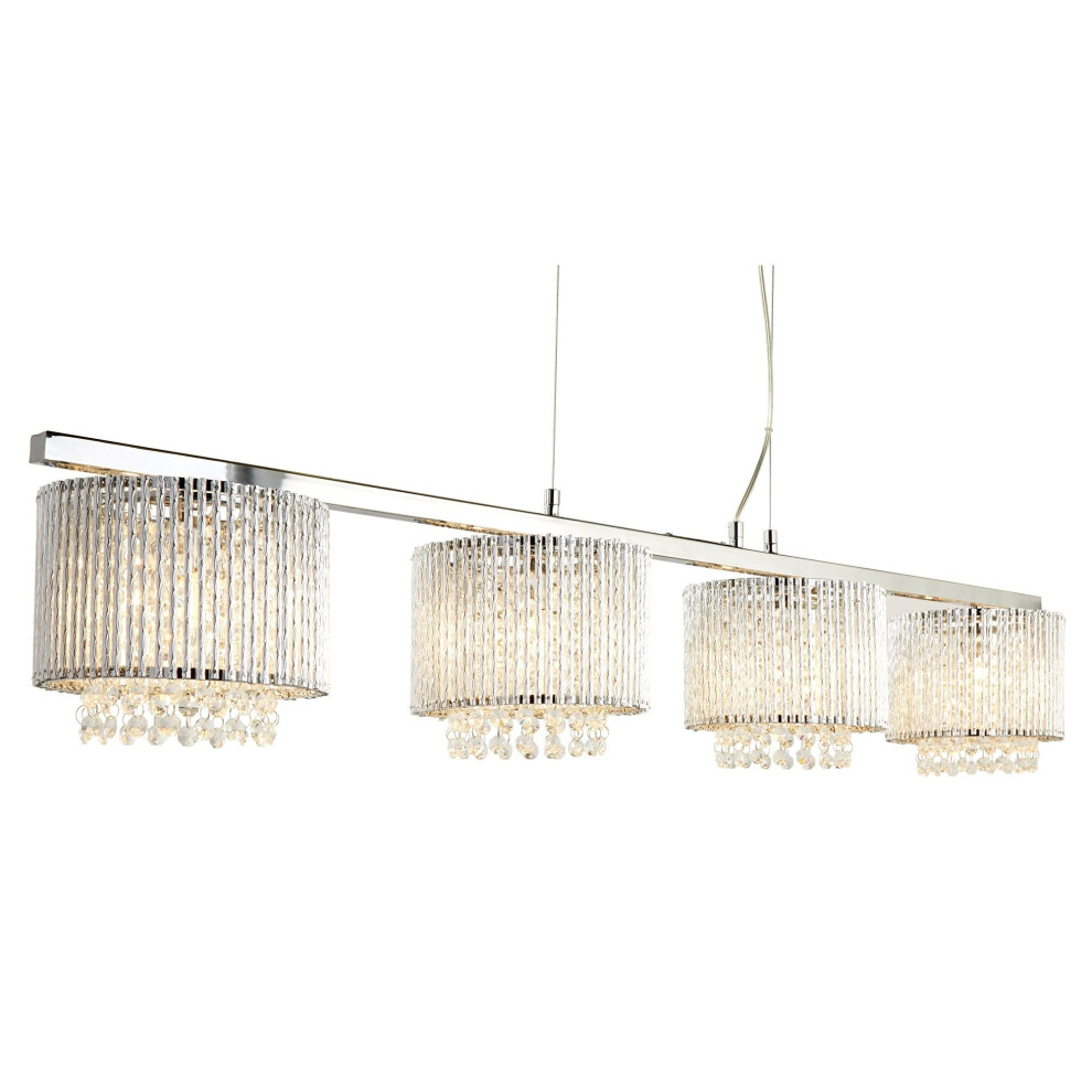 4 Light Ceiling Bar In Chrome Clear Crystal Drops