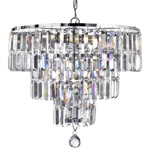 Searchlight Chrome Chandelier With Clear Bevelled Crystal Trimmings