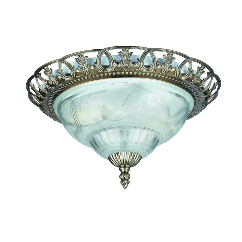 Flush Ceiling Light Antique Brass And Frosted Glass Diffuser