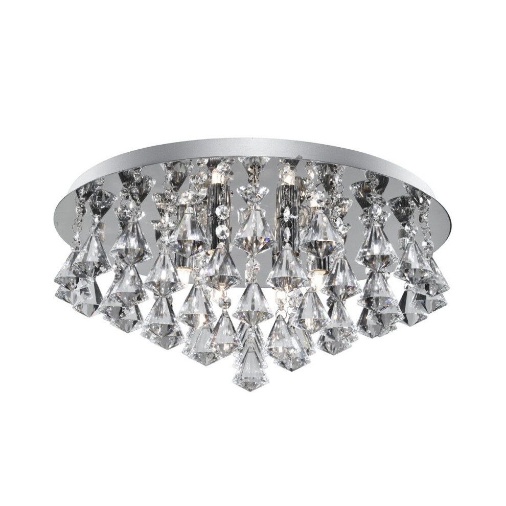 Modern Chrome Crystal Flush 8 Light With Diamond Drops