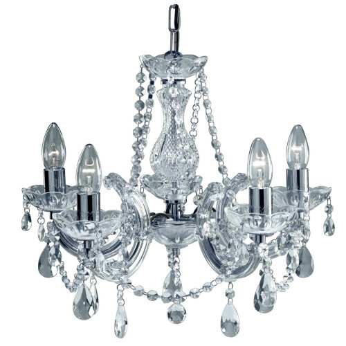 Searchlight 5 Arm Crystal Glass Chandelier In Chrome