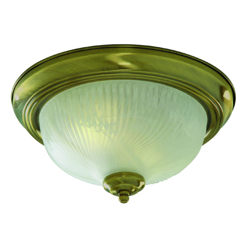Flush Antique Brass Ceiling Light With Opal Glass