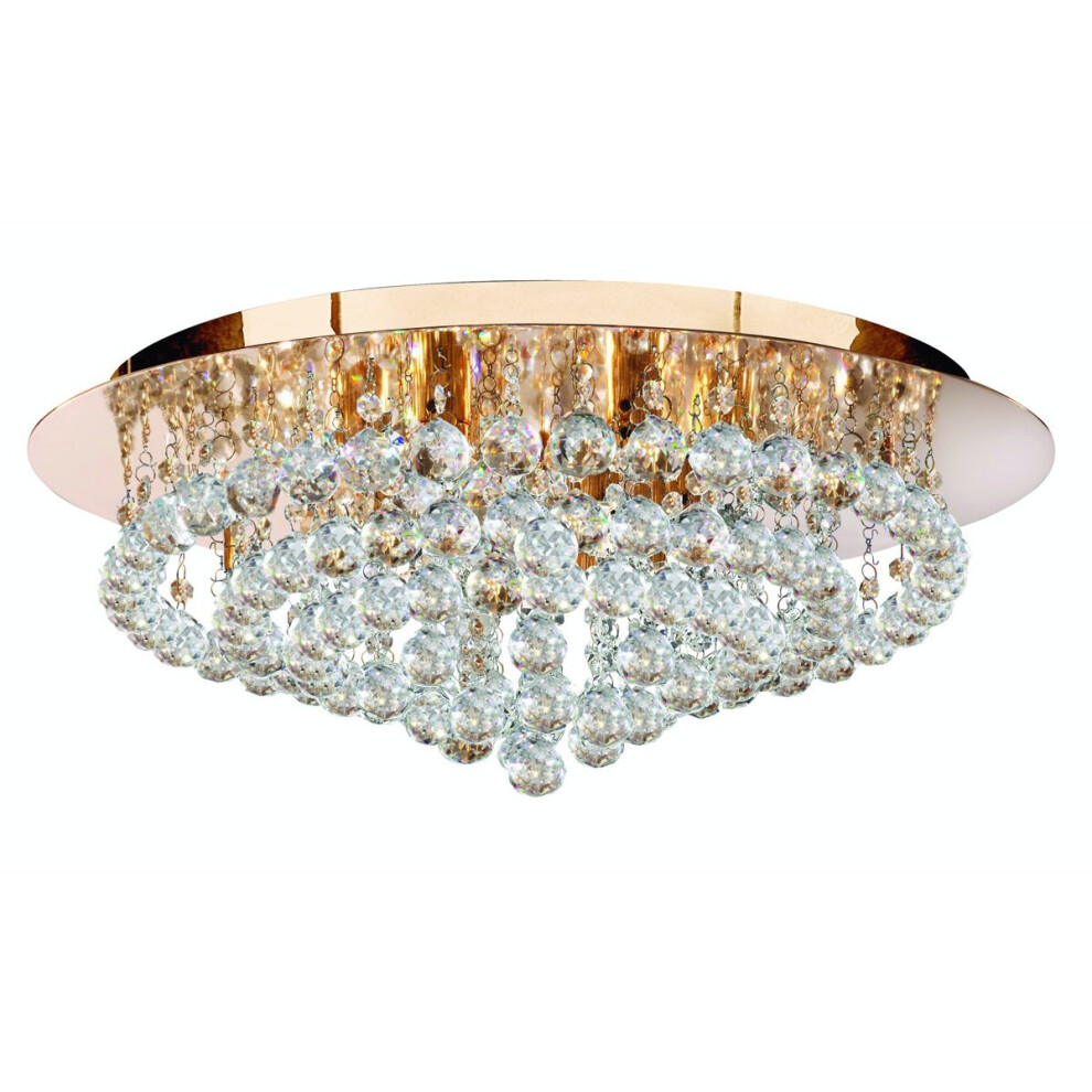 Searchlight 3408-8GO Hanna 8  Light Gold Round Flush Clear Crystal Balls Light.