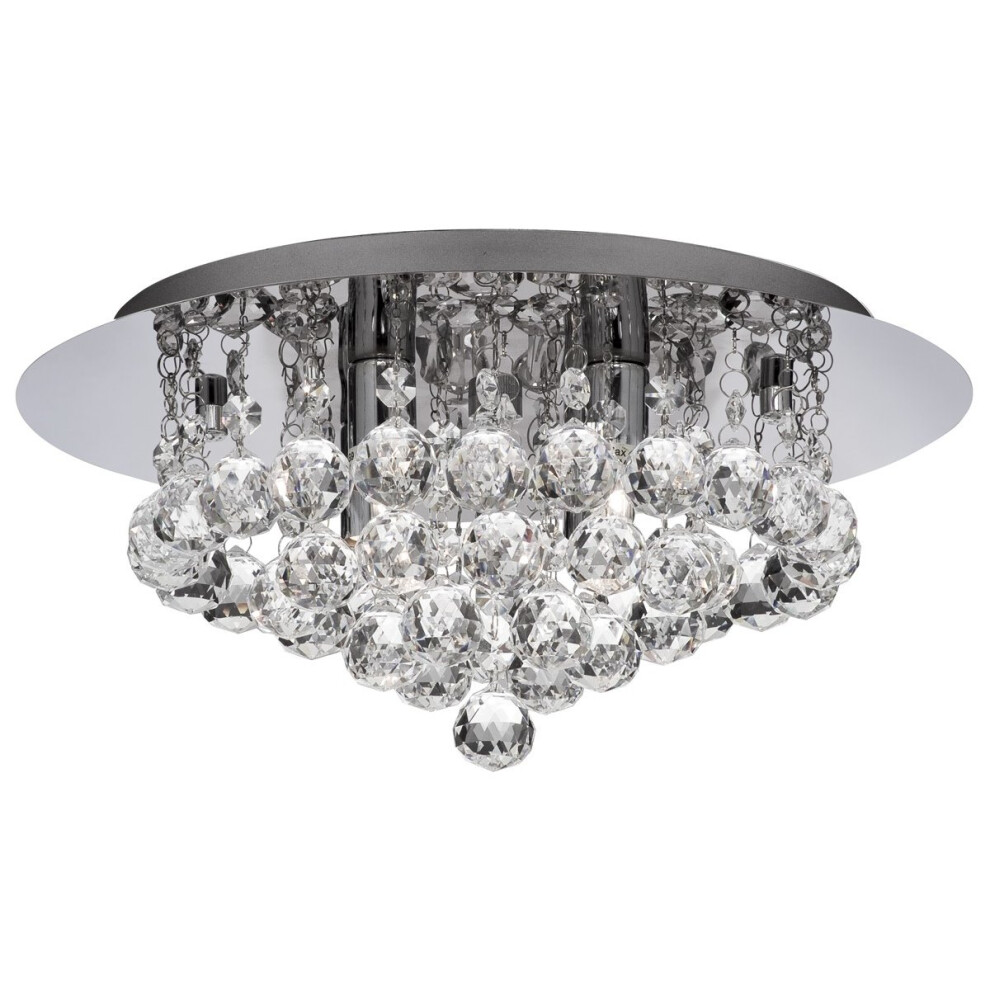 Modern Chrome Crystal Flush 4 Light With Round Drops