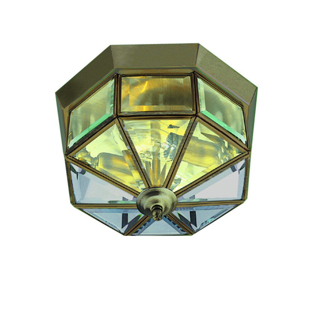 Flush Traditional Antique Brass Ceiling Light With Clear Glass