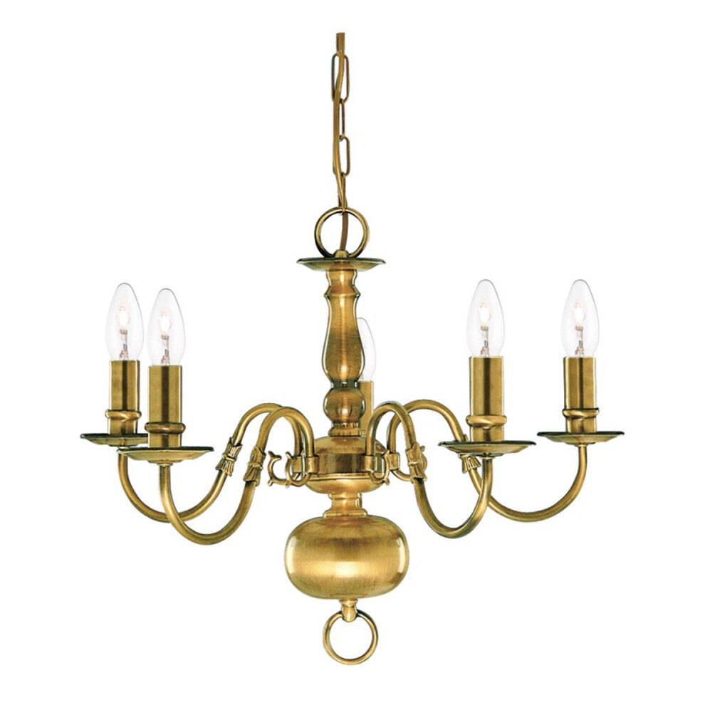 5 Light Traditional Antique Brass Chain Pendant