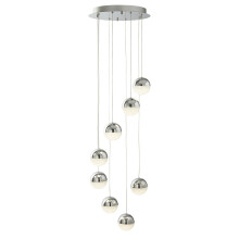 8 Light LED Chrome Globe Mulit-Drop Pendant