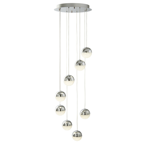 Searchlight 8 Light LED Chrome Globe Mulit-Drop Pendant