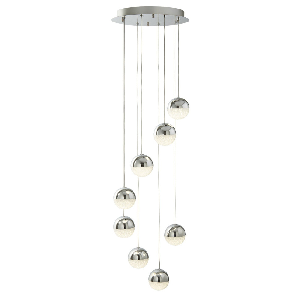 8 Light LED Chrome Globe Mulit-Drop Pendant