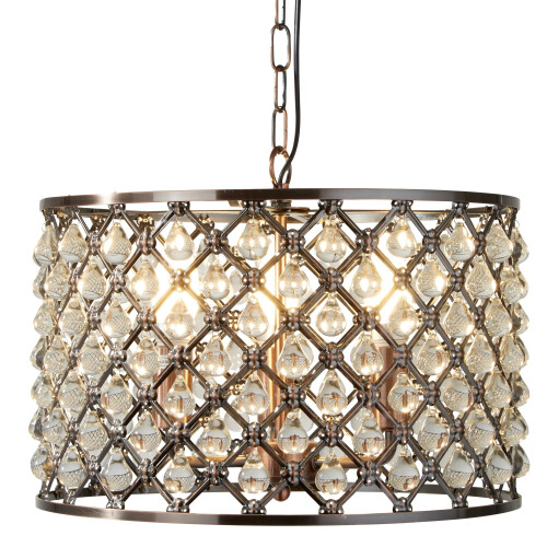Searchlight 3 Light Pendant Antique Copper Glass Tear Drop Trim