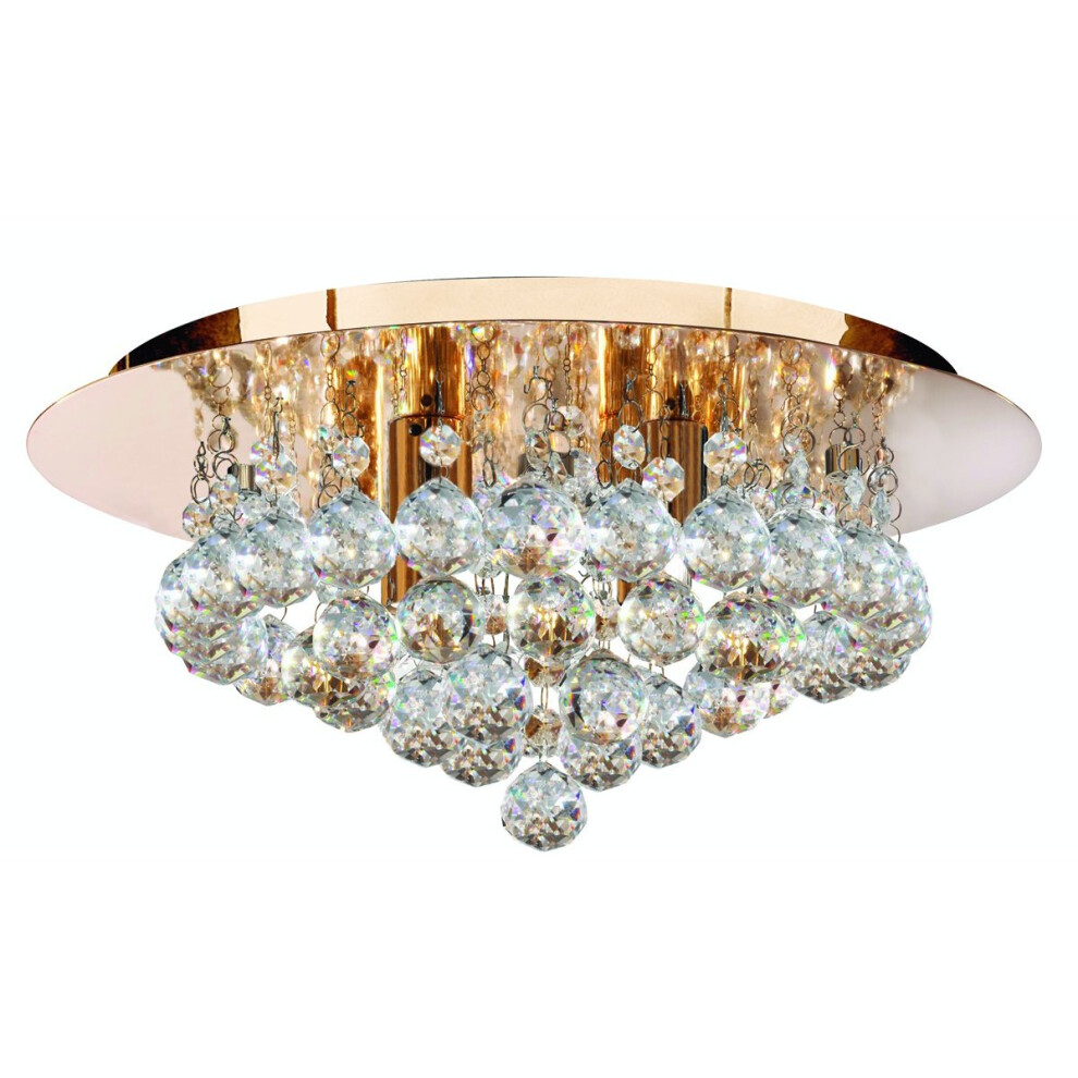Traditional Gold Crystal Flush 4 Light With Round Drops