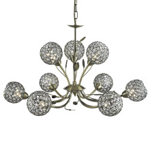 9 LIGHT CEILING PENDANT ANTIQUE BRASS WITH CLEAR GLASS DECO SHADES