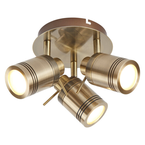 Searchlight 3 Light IP44 Bathroom Spot Plate Antique Brass