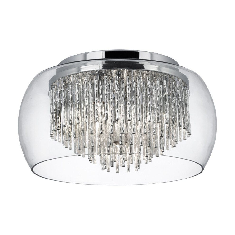Clear Glass Shade 4 Light Flush Ceiling Fitting With Aluminium Spiral Tubes