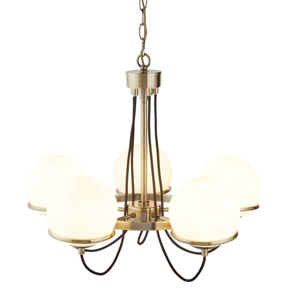 5 Light Ceiling Antique Brass Black Braided Cable
