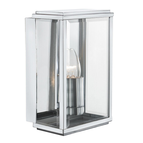Searchlight Outdoor Rectangular Satin Silver Wall Light with Clear Glass - IP44 Rated, Modern Design