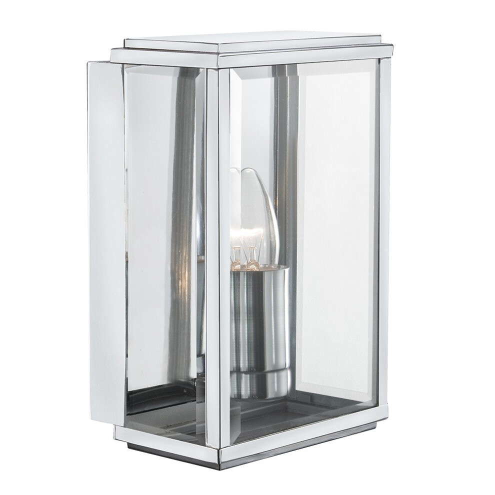 Outdoor Rectangular Satin Silver Wall Light with Clear Glass - IP44 Rated, Modern Design