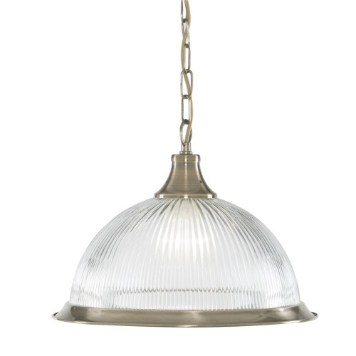 Searchlight Clear Ribbed Glass Pendant With Metal Trim