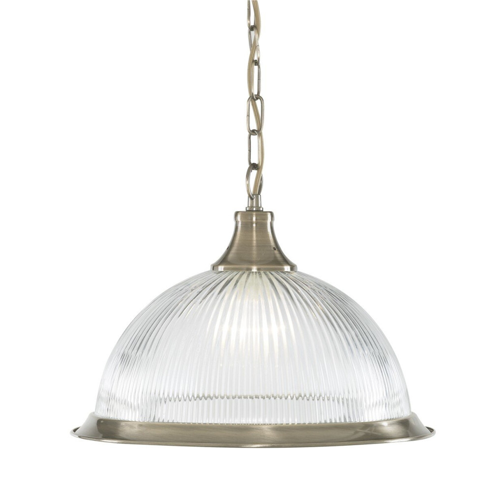 Clear Ribbed Glass Pendant With Metal Trim