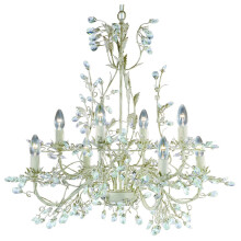 8 Light Shabby Chic Pendant, Cream/Clear Crystal