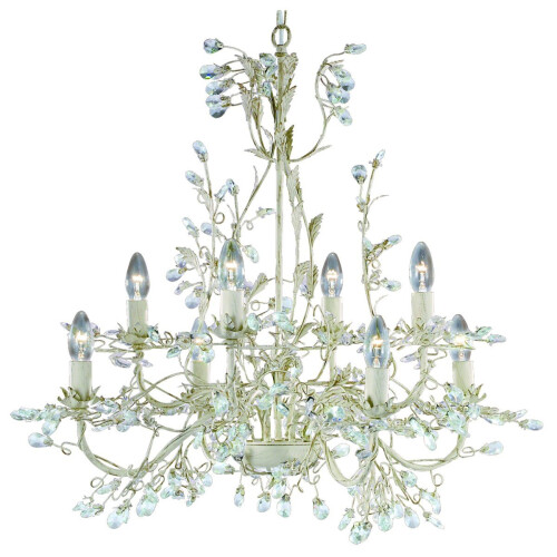 Searchlight 8 Light Shabby Chic Pendant, Cream/Clear Crystal