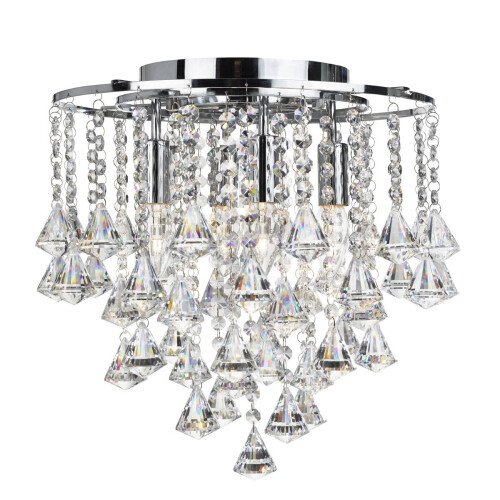 Searchlight Modern Chrome Crystal Flush Light With Diamond Drops