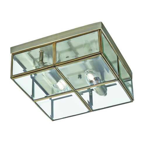 Searchlight Flush 2 Light Antique Brass Finish Box With Clear Glass