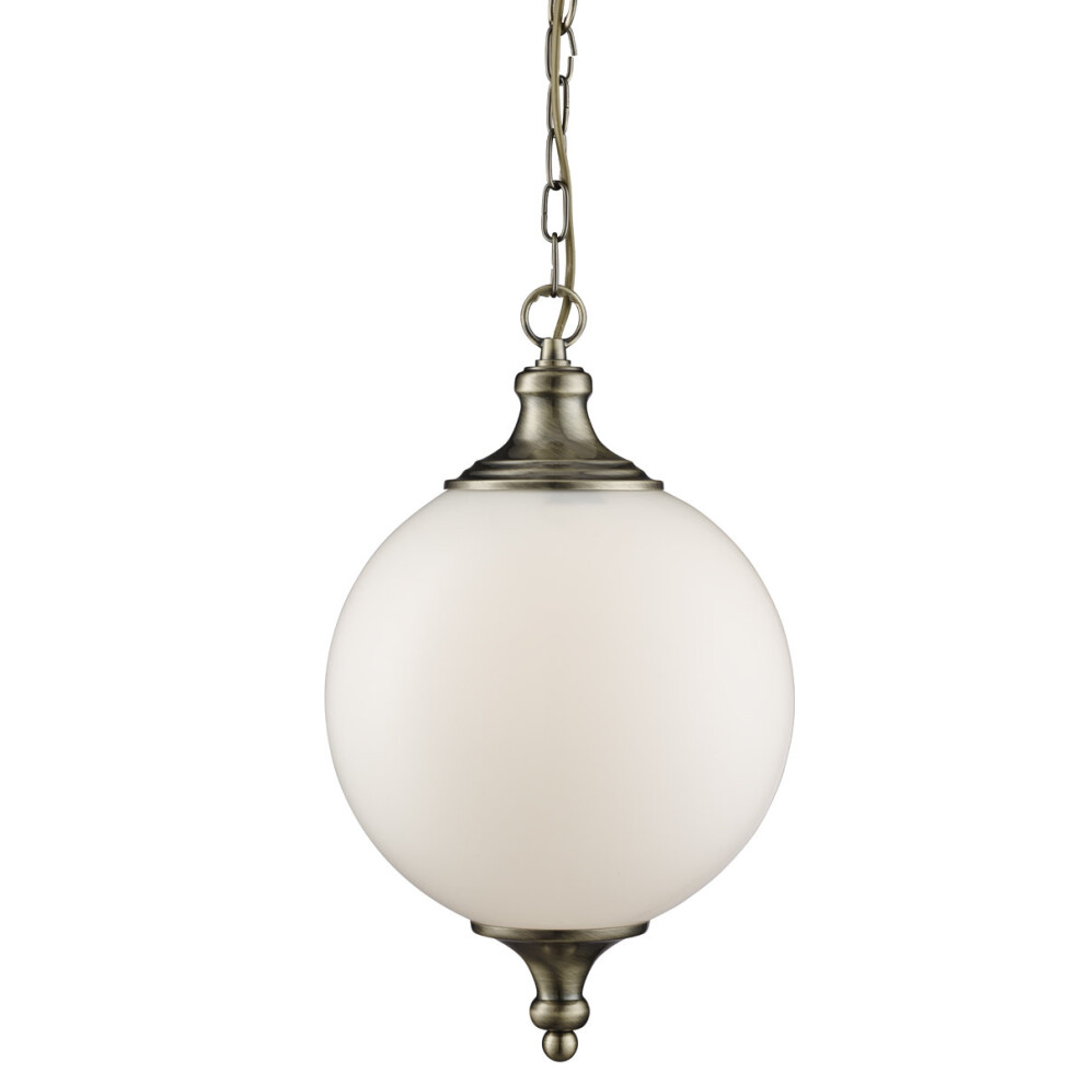 Antique Brass Pendant, Opal Glass Ball Shade