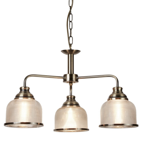 Searchlight 3 Light Ceiling Antique Brass Halophane Glass
