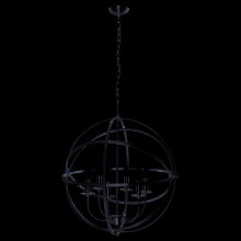 6 Light Cage Frame Orb Pendant In Antique Brass