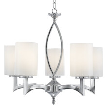 Chrome 5 Light Fitting White Glass Cylinder Shades