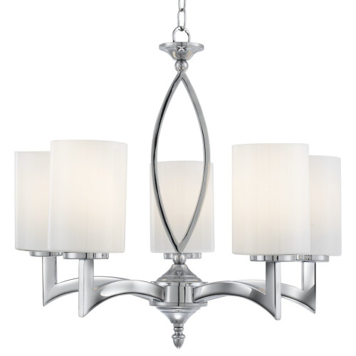 Searchlight Chrome 5 Light Fitting White Glass Cylinder Shades