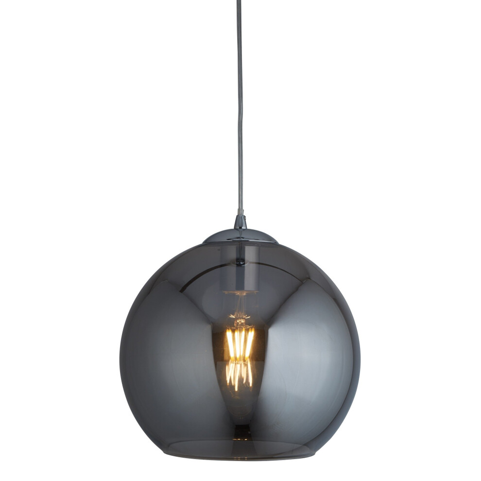 1 Light Round Pendant Chrome with Smoked Glass