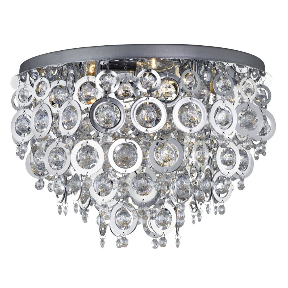 Flush Ceiling Light With Chrome Rings And Acrylic Inserts