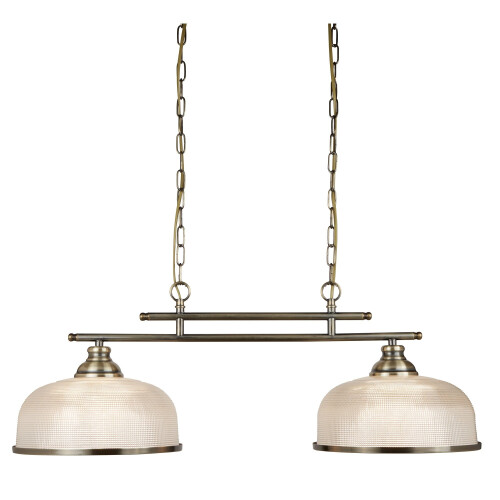 Searchlight 2 Light Ceiling Bar Antique Brass Halophane Glass