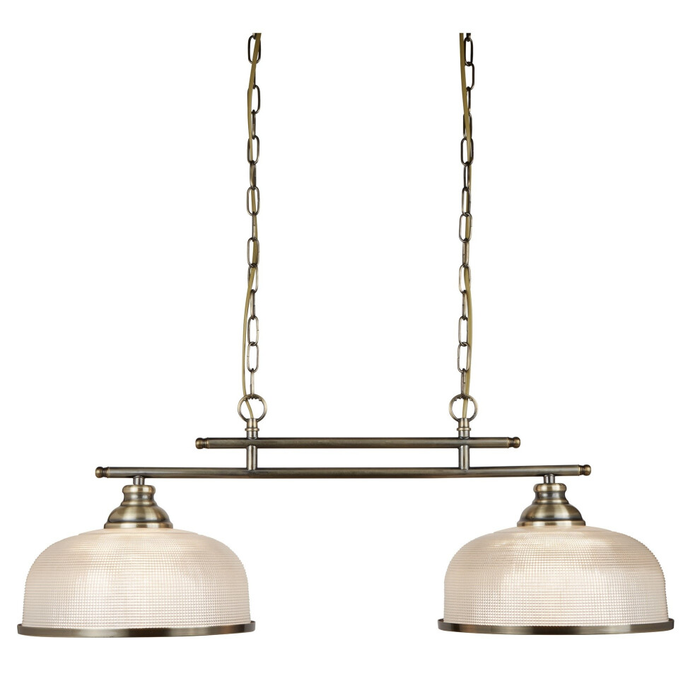 2 Light Ceiling Bar Antique Brass Halophane Glass