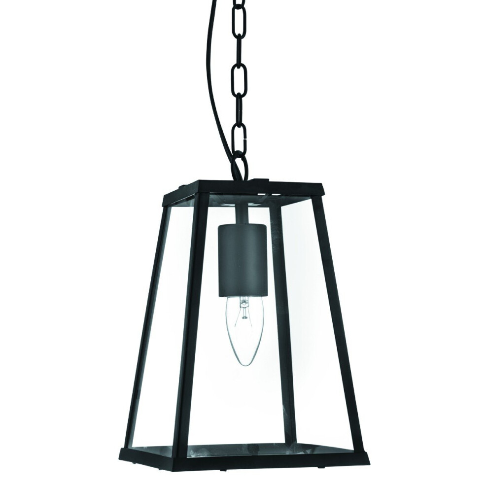 Tapered Black Chain Lantern With Clear Glass